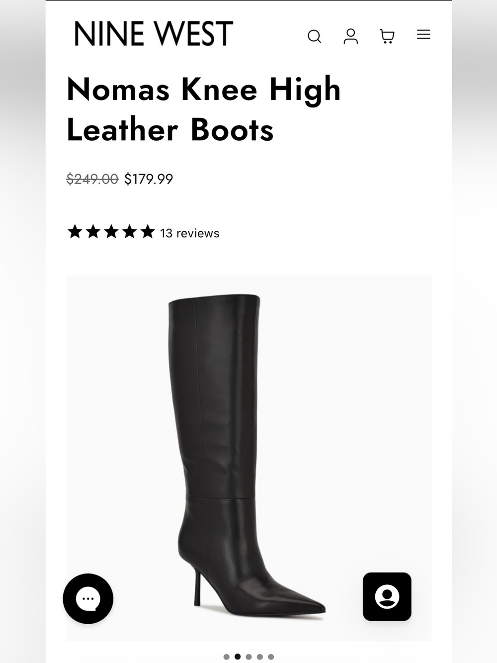 Nine West Nomas Knee High Leather Boots - Black size 5M - New with Box